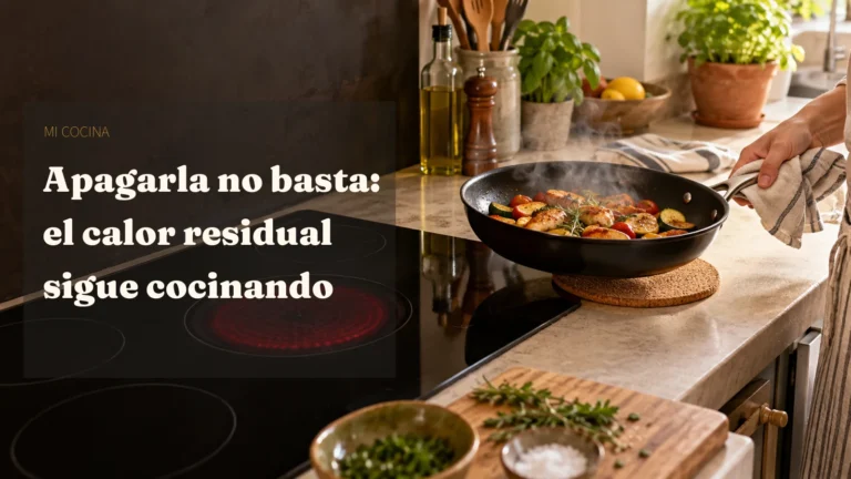 Sartén recién retirada de una zona caliente de la vitrocerámica para detener la cocción