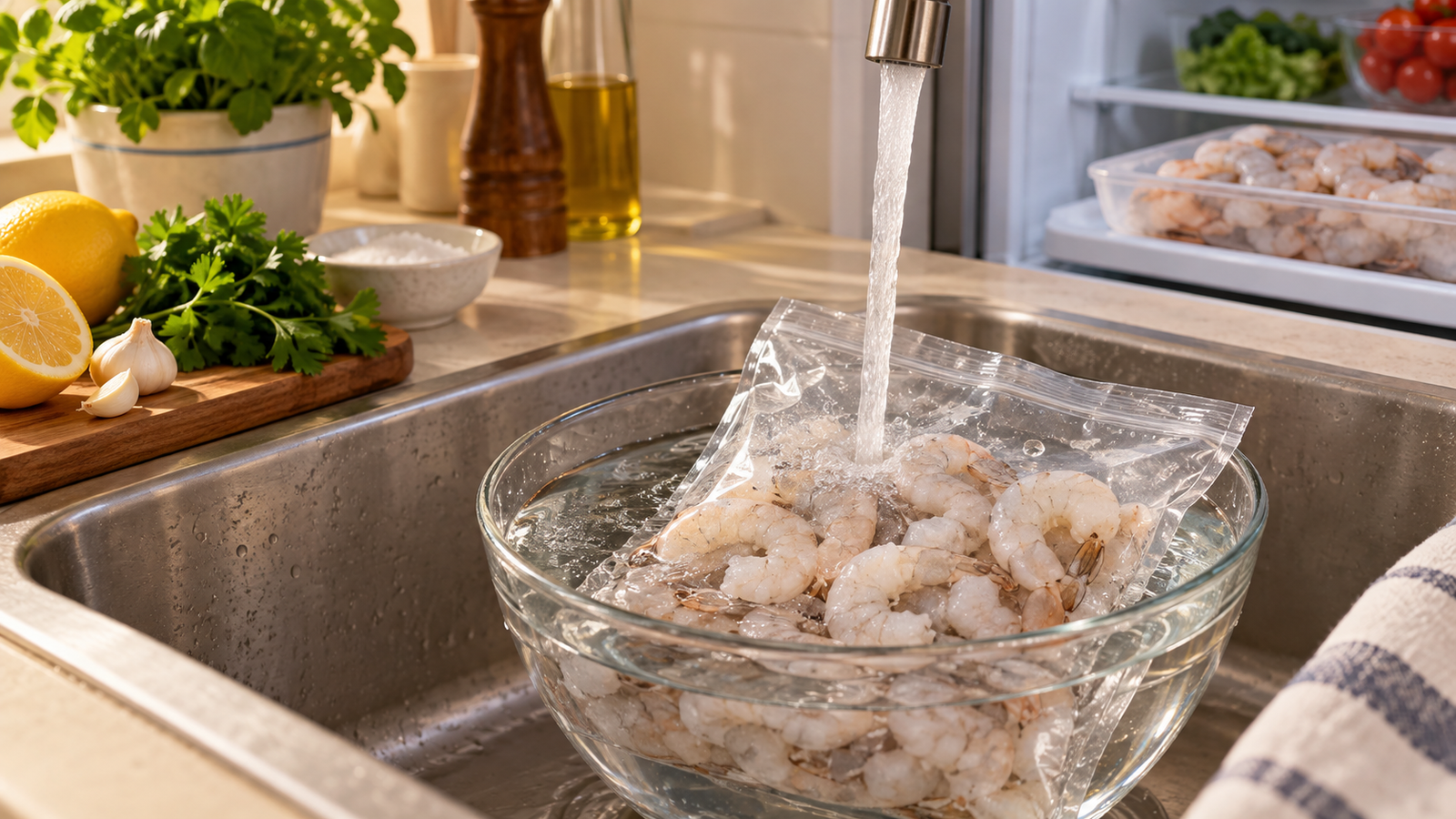¿Se pueden descongelar gambas con agua caliente si tienes prisa?