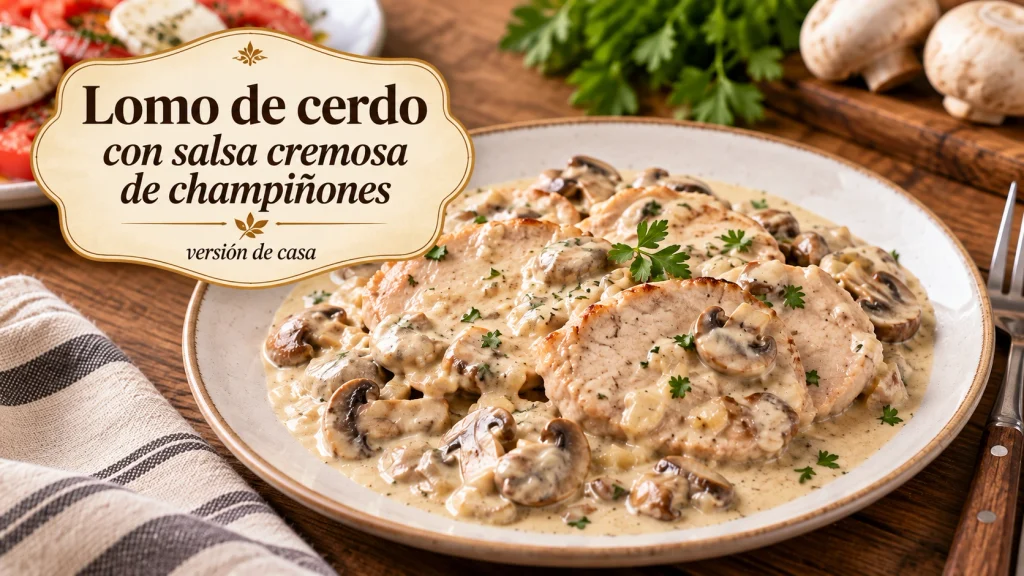 Lomo de cerdo en salsa cremosa de champiñones